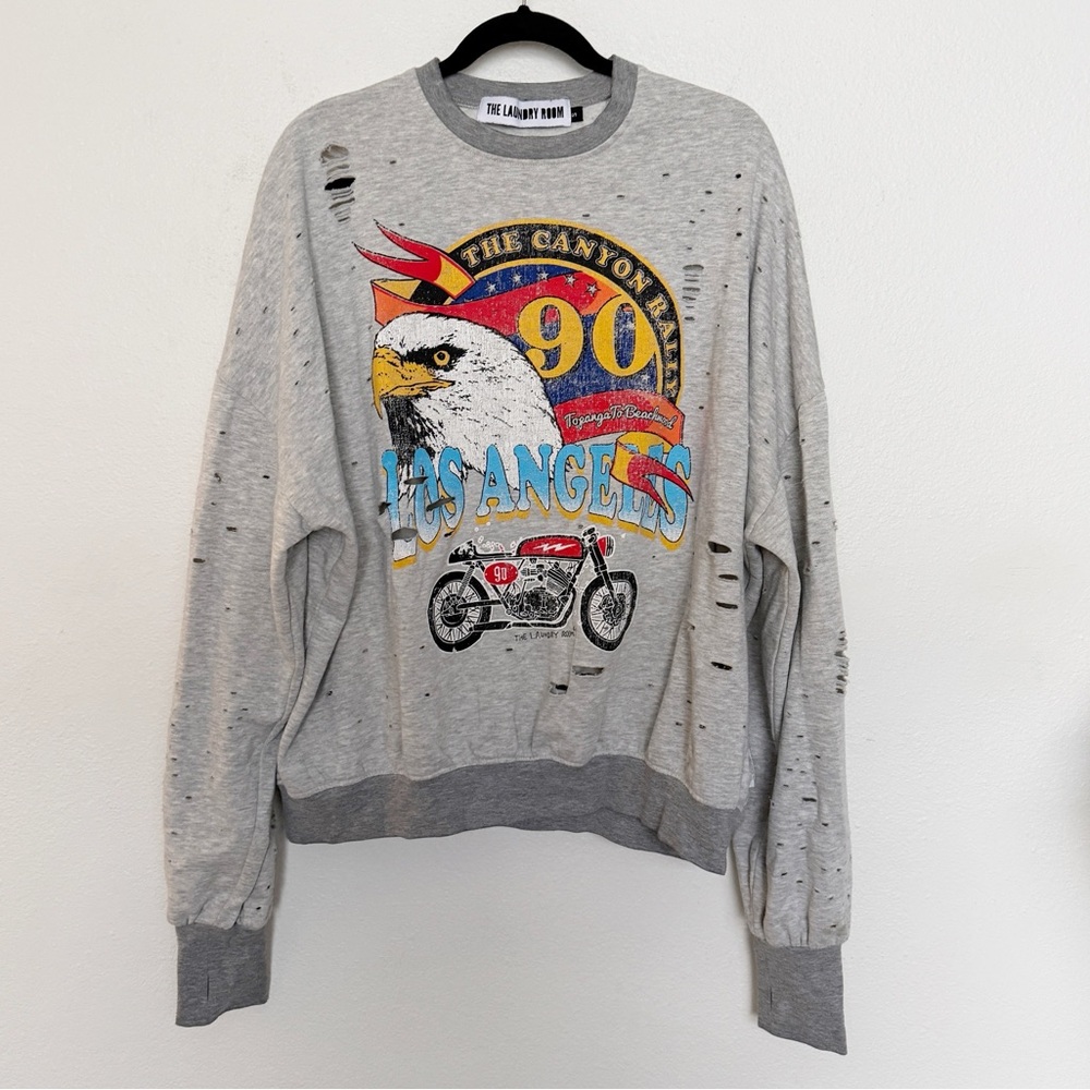 The Laundry Room Canyon Rally Oversized Distressed Motorcycle Sweatshirt S - Picture 6 of 6